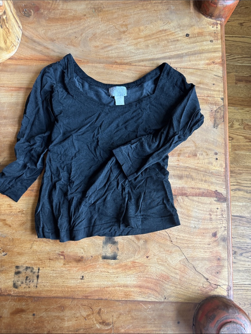 Esprit Black Rayon/CottonWide Scoop Neck 3/4  Sleeve Tee